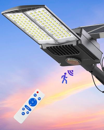 Gefolly SL-7500W Solaire Exterieur Lampadaire-400000LM Lumière Solaire avec Télécommande, 6500K Crépuscule à l'Aube Étanchéité IP67 Projecteur LED Jardin Lampe Pour Rue Garage Éclairage Public