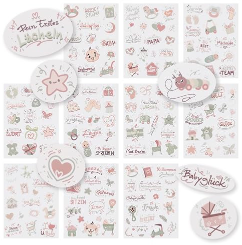 CraftWerk Baby Sticker Set - 165 Transparente Deko Aufkleber für Babyalbum, Fotoalbum & Geschenke - Meilenstein Scrapbook Zubehör für Jungen und Mädchen