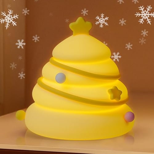 UoQo Christmas Tree Silicone Night Light Cute Xmas Dim Light for Bedroom Tap to Adjust Brightness Squishy Lmap for Christmas Desk Home Decorations Gifts