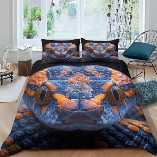 Bettwäsche 135X200 cm Set Bedding Mikrofaser Bettbezug 3D Tier Schlange Bettwaesche + 2 Kissenbezug Mit Reißverschluss Und Eckbinder Halten - Hypoallergene - Für Erwachsene Und Kinder -487467730