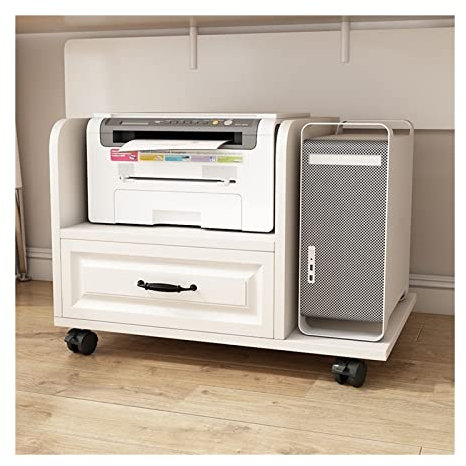 Soporte para CPU con almacenamiento y ruedas para oficina en casa, carrito de impresora de 2 niveles y soporte de impresora móvil con cajones