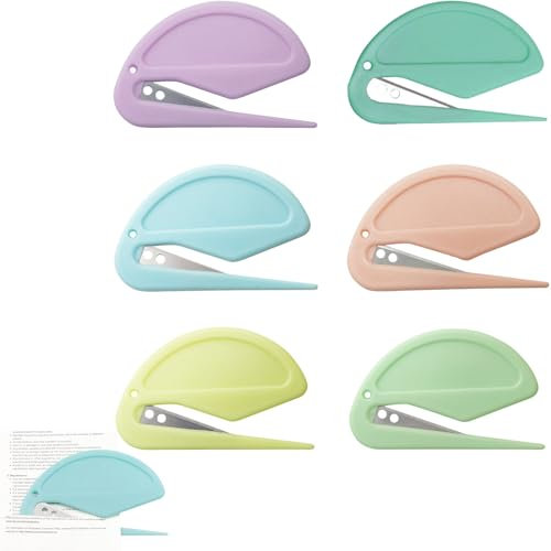 Valicaer Letter Openers Envelope Cutter,6Pcs Plastic Box Cutter Secure Mail Opener Tool Mini Letter Opener Knife Multicolor Parcel Opener Safety Cutter for Package Paper Cutting in Office Home School