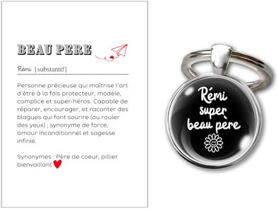 Porte-clés cabochon - Carte définion Beau père - Cadeau homme personnalisé personnalisable prénom texte Idée Cadeau Fête des Pères, Anniversaire ou Noël, Accessoire unique (BEAU PERE)