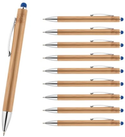 WPRO Kugelschreiber mit Touchpen Bambus blau 10er Set – Nachhaltige Stifte blau schreibend mit austauschbarer Mine – Geschenk für Büro & Events Bamboo