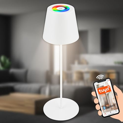 BRILONER - Lampe de table LED Smart sans fil avec commande par app, intensité lumineuse variable en continu, RGB+W, chevet, lecture, camping, lampe sur batterie, lampe d'extérieur, 10,5 x 36 cm