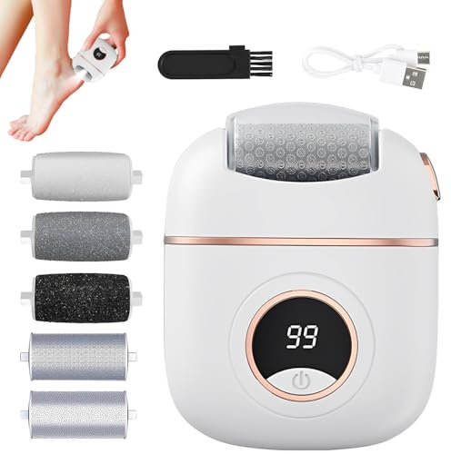 Portable Electric Foot File, HOVCEH USB Rechargeable Electronic Foot Grinder, Foot Repair and Grinding Device with 5 Rollers, Waterproof Feet Callus Remover Kits for Women and Men