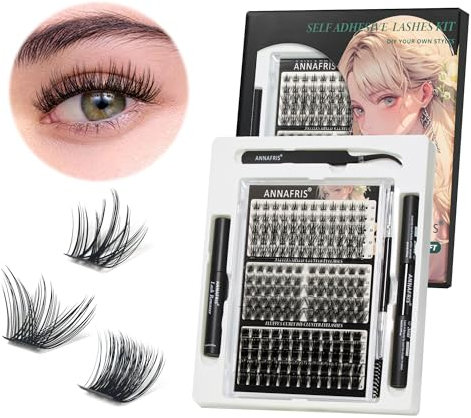 ANNAFRIS Pestañas Postizas Kit Pestañas Pelo a Pelo Cluster Lashes Naturales DIY Pestañas Individuales(B JS13+W02+JS09)