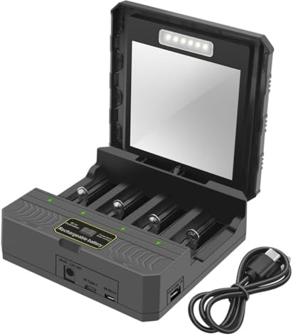 Bosiyrggrl Ladegerät 18650 Solarbetriebener Lithium-, intelligentes Ladegerät Typ C, Multifunktions-Outdoor-Ladegerät mit Vier Steckplätzen