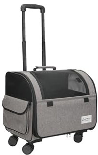 Galatée Reisetasche Für Hunde Mit Abnehmbaren Rollen, Von Fluggesellschaften Zugelassene Transportbox Für Haustiere, Faltbare Katzentasche Mit Atmungsaktivem Netz, Kinderwagen Für Haustiere(Grau)