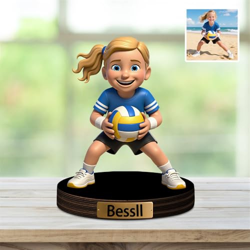 XIAO.Z Benutzerdefinierte Kinder Mädchen Sport Volleyball Spieler Foto Cartoon Stil Desktop Skulptur, personalisierte Volleyball Liebhaber Spaß Bild Cartoon Portrait Rahmen Zeichen Tafel Geschenk