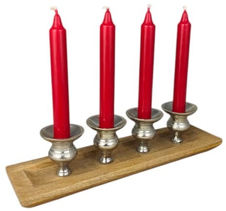 4er Kerzenhalter Advent aus Alu und Holz 33cm Adventskranz Kerzenständer Schale