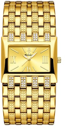 FANMIS Kleine goldene Armbanduhr für Damen, rechteckig, römische Ziffern | Vintage rechteckiges römisches Ziffernblatt mit Quarzwerk, verstellbarem Edelstahlarmband und 30M Wasserdichtigkeit.