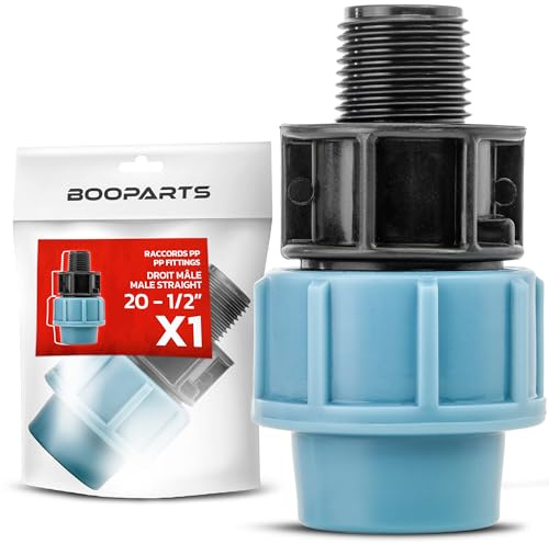 BOOPARTS – Raccordo Maschio a Compressione PP Ø20 mm x 1/2 per Tubo PE | Raccordo per Irrigazione e Giardino | 1 Pezzo