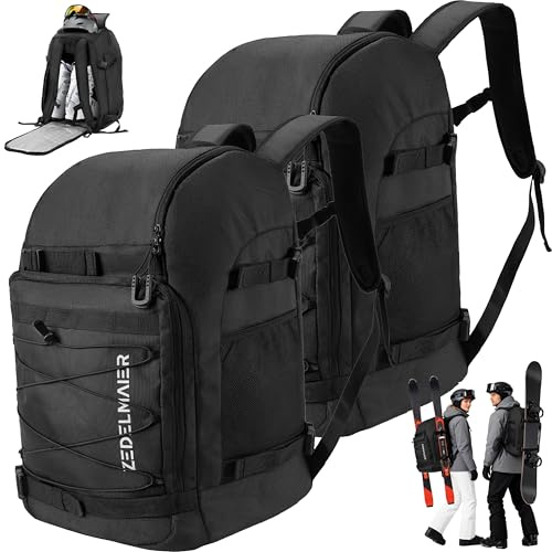 Zedelmaier 50L Skischuhrucksack 2er-Set Skirucksack für Helm Skischuhe & Ski/Snowboard Handschuhe 4-in-1 wasserfeste & Kratzfeste Skischuhtasche Skitasche für Skistiefel bis Größe 45 (30×34×48cm)