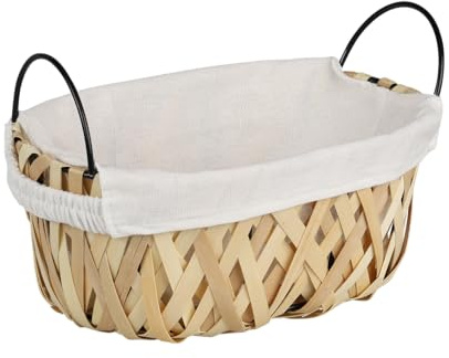 Kesper | Brot- und Obstkorb oval mit Stoffeinlage, Holzgeflecht, mit Griffen | Maße: 25 x 17 x 11 cm | Servierkorb für Haushalt & Gastronomie | 19641