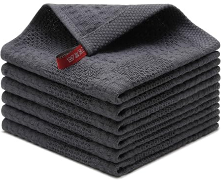 QKUDS 100% Baumwolle Küchentücher, 6er Set, Hoch Saugfähig, Weich Und Langlebig, Teetücher Barmopps Geschirrtücher, Schnell Trocknend Fusselfrei, 34×34 cm, Grau