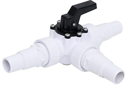 Ziaphsol 3 Wege Kugelhahn für Schwimmbad aus Kunststoff, weiß und schwarz, 1 1 2 Zoll Innengewinde, mit 3 Verbindern für 32 mm oder 38 mm, für Pool Zubehör, Whirlpool, Spa und Wasserpflege
