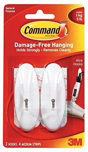 Command 3m Self-adhesive Hook Utility Medium C/2 White/Chrome
