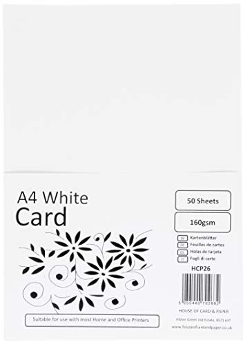 House of Card & Paper A4 160 gsm Card - White (Pack of 50 Sheets)