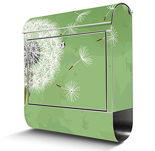 banjado® Briefkasten Edelstahl mit Motiv Pusteblume 3 38x43x12cm & 2 Schlüssel - rostfreier Edelstahl Briefkasten mit Zeitungsfach - Postkasten A4 Einwurf inkl. Montagematerial