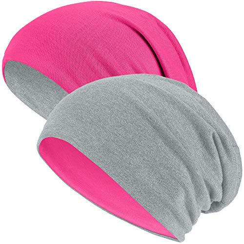 Hatstar® 2in1 Reversible Unisex Beanie | Damen und Herren Mütze | Übergangsmütze für Frühling und Sommer | SoftTouch Poly - Baumwolle | leicht & weich (2 in 1 hellgrau/pink)