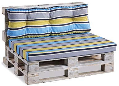 Gutekissen® Palettenkissen Palettenauflagen PPF (Rückenlehne 120x40 gesteppt, Blau-Gelb 5)