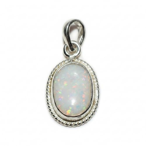 Jewelryonclick 4 Karat natürlicher echter ovaler Edelstein Opal Anhänger Charm 925 Sterling Silber, Versilbert, Opal