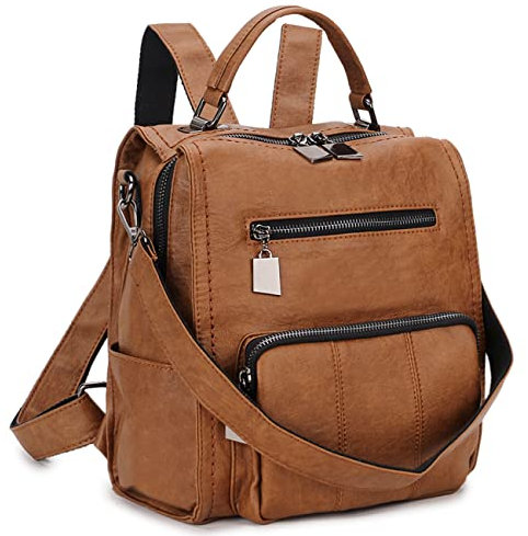 RAVUO Rucksack Damen, lederrucksack 2 in 1 handtasche und Rucksack Elegant Cityrucksack Kleiner Damen-rucksackhandtaschen Braun