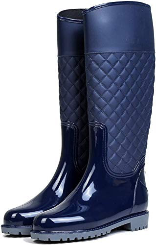 AONEGOLD Stivali di Gomma Donna Pioggia Impermeabile Alti Wellington Boot Rain Boot Giardino Stivali(Blu,41 EU)