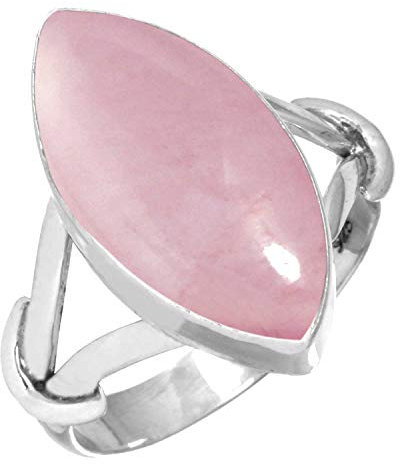 Jeweloporium Bague en argent sterling 925 avec quartz rose, taille 60, pour femme, bijou artisanal en pierre marquise