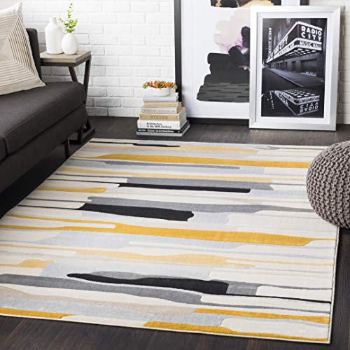 Livabliss Anais Atlanta Geometric Carpet 120x170 cm, Scandi Neutral Abstract Boho Design for Living Room, Dining & Kitchen, Easy Care Pile, Mustard Grey Beige
