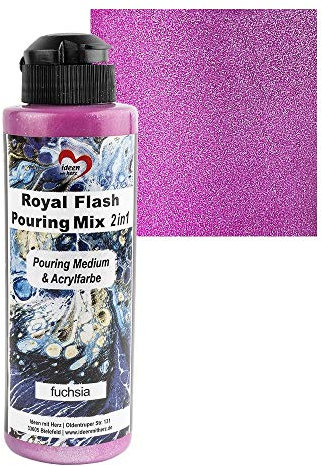 ideen mit herz Royal Flash Pouring Mix 2 in 1 | Pouring Medium e vernice acrilica metallica in uno | Con riflessi metallici e particelle glitterati fini | 180 ml | Pronto all'uso (fucsia)