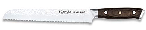 3 Claveles Cuchillo Panero Profesional 19cm Sierra grande Duradera para cortar para Pan, Corte Limpio en cocina, Mango Madera Pakka, Resistente
