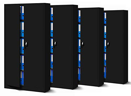 Jan Nowak 4er Set Aktenschrank C001 Metallschrank Stahlschrank Werkzeugschrank Büroschrank Lagerschrank Universalschrank Pulverbeschichtung Flügeltüren 185 cm x 90 cm x 40 cm (schwarz/schwarz)