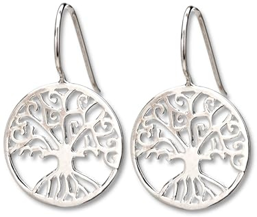 MadamLili - Silber Ohrringe Lebensbaum Hängend - Echtsilber 925 Sterling - Rund 1,6 cm - Ohrhänger Baum des Lebens Silhouette Schmuckset - Handgefertigt - Exklusive Schmuckbox