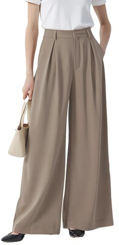 Tronjori Women High Waist Casual Wide Leg Long Palazzo Pants Trousers Regular Size(XS,Mocha)