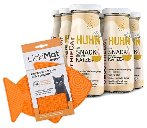 SmoothieCat 6er Pack mit LICKIMAT für Katzen - Huhn je 150ml Katzensmoothie Flüssignahrung für Katzen Futtertopping Schleckmatte