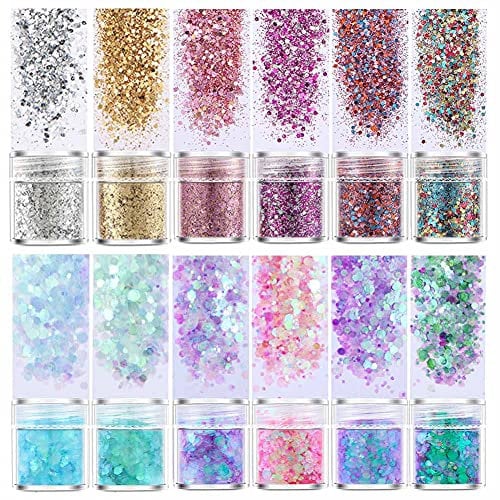 Jatidne Glitzer für Epoxidharz Glitzer Basteln Fein und Klobig Gemischt Glitzerpuder für Nägel, Resin, Farbe, Handwerk Wachsschmelzen