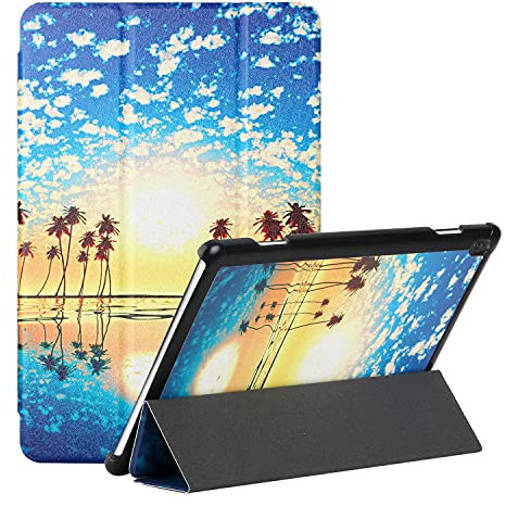 MadBee Slim Case for Lenovo Tab M10 TB-X605F/TB-X505F, PU Leather Wallet Case Colorful Pattern Design Tri-fold Stand Protective Cover Case [No Auto Sleep/Wake] (Sea)