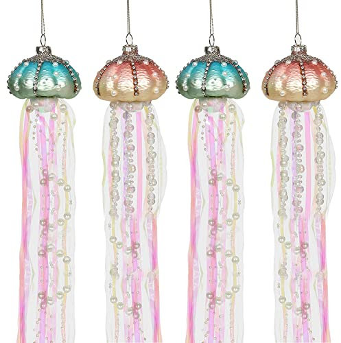 JINGLING Christbaumschmuck Quallen Weihnachtsschmuck Glaswand Für Baumdekor 2021, Küsten-Weihnachtsbaumschmuck-Set Glas Hängende Ornament-, Strand-Weihnachtsbaumschmuck