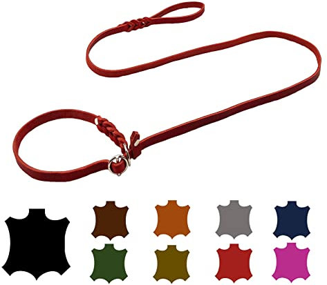 Hundeleine Fettleder Agility/Retrieverleine mit Zugstopp/Moxonleine für kleine Hunde/große Hunde (1,50m X 8mm, Rot)