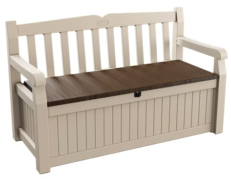 Keter Eden Garden Bench Sitzbank für den Außenbereich, Fassungsvermögen 265 l, Braun und Beige