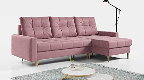 MKS MEBLE Ecksofa - L-Form Sofa mit Schlaffunktion - Wohnlandschaft L Form, Ecksofa mit Schlaffunktion und Bettkasten, Schlafsofa mit Bettkasten, Couch mit Schlaffunktion - Rosa ASTRA
