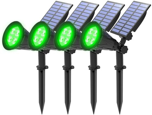 T-SUNUS Green Solar Lights, IP65 Waterproof 4 LED Solar Spotlight Wall Light, Auto-on/Off Security Light Landscape Light for Tree,Patio,Yard,Garden,Driveway,Pool Area 4 Pack Green