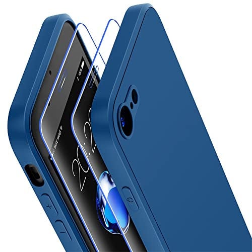 Losvick Case for iPhone SE 2022/2020, iPhone 8/7 with 2 x Tempered Screen Protector, Liquid Silicone Soft Shockproof Bumper - Midnight Blue