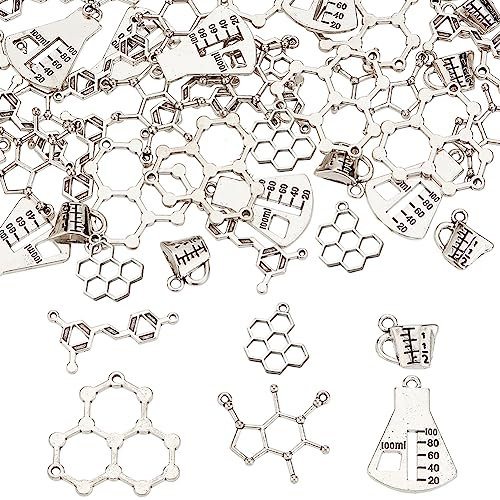 SUNNYCLUE 1 Scatola 60 Pezzi 6 Ciondoli Chimica Stile Caffeina Molecola Ciondolo Scienza Tema Ciondoli Stile Tibetano Lega Ciondoli Ciondoli per Creazione di Gioielli Bracciale Orecchini Biologia Labo
