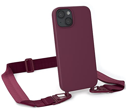 EAZY CASE - Hülle mit Band kompatibel mit iPhone 14 Handyhülle mit Umhängeband Silikonhülle Schwarz Handykette zum Umhängen Handykordel Schutzhülle für Smartphone in Beere - Clips Beere