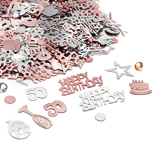 50th Happy Birthday Confetti Pink & Silver Party Decorations Table Décor Foil Metallic Glitz Table Scatter Sprinkles Cards Sprinkles Women Gifts Y3FSRZX (50th)