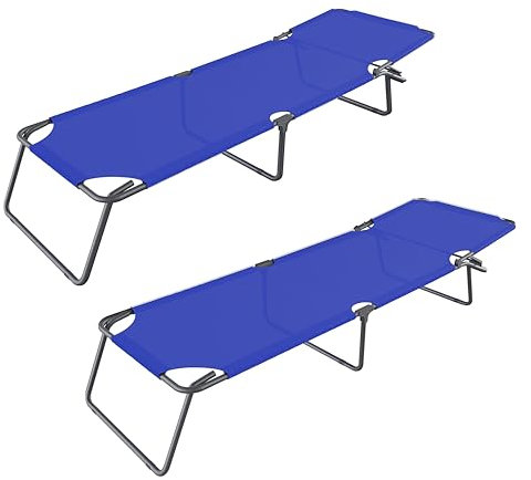 Coppia Di Lettini Pieghevoli Prendisole Senza Tettuccio Parasole Schienale Reclinabile Regolabile Struttura In Metallo Nero Sedia Sdraio Per Spiaggia Mare Giardino Piscina 187 x 53 x 24 Cm (Blue)