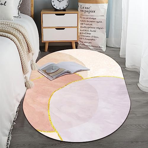 SRTJURFG Modern Designer Teppiche Oval Groß Teppiche Kinderteppiche Wohnzimmer Flauschige Groß Schutzmatten Geometrischer Mauve-rosa Farbblock, 70 x 100 cm